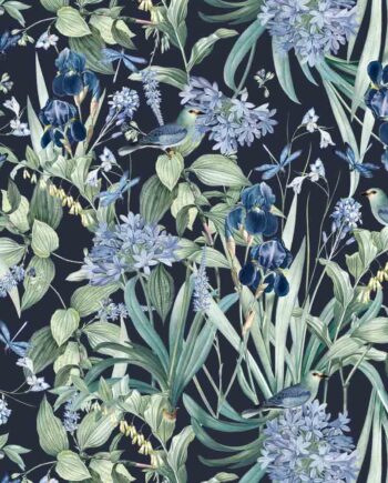 Καμβάς Digital Flower Garden Navy-Ύφασμα με το μέτρο, φάρδος 135cm.