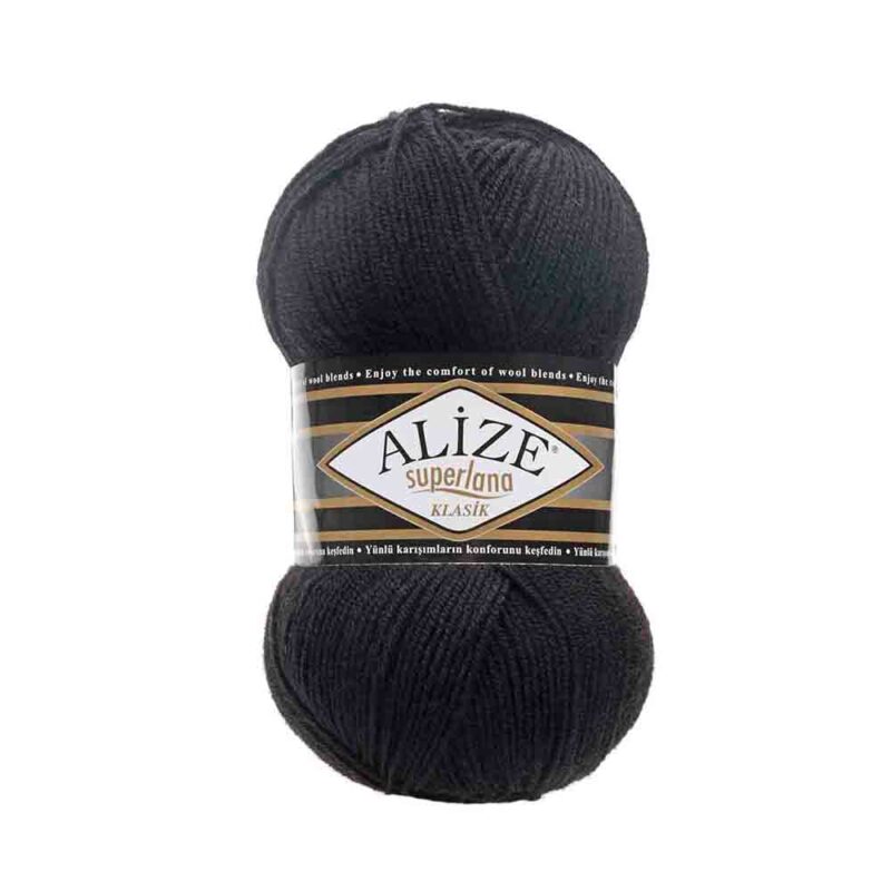 Νήμα για Πλέξιμο alize - Superlana Klasik 60 Μαύρο Συνθετικό 100gr 280m