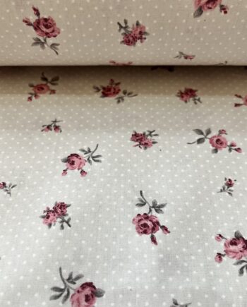 ROSES ΠΟΥΑ ΓΚΡΙ ΑΝΟΙΧΤΟ ΔΙΠΛΟΦΑΡΔΟ 100% ΒΑΜΒΑΚΕΡΟ-Ύφασμα με το μέτρο, φάρδος 240cm