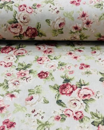 VINTAGE ROSES ΜΠΕΖ ΔΙΠΛΟΦΑΡΔΟ 100% ΒΑΜΒΑΚΕΡΟ-Ύφασμα με το μέτρο, φάρδος 240cm