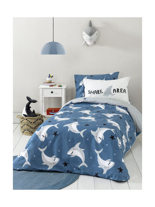Nima Σετ Σεντόνια Μονά Βαμβακερά Shark Area Μπλέ, Γκρι 170x255cm 3τμχ
